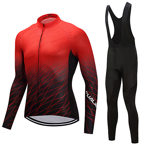 

FUALRNY Men's Long Sleeve Cycling Jersey with Bib Tights Winter Fleece Black / Red Purple Yellow Gradient Bike Fleece Lining Sports Gradient Mountain Bike MTB Road Bike Cycling Clothing Apparel