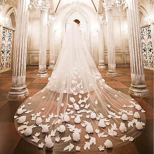 

Two-tier Wedding Veil Cathedral Veils with Appliques Lace / Tulle / Angel cut / Waterfall