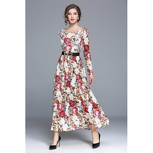 

Women's Floral Maxi Beige Dress Street chic Fall Party Daily Swing Floral S M