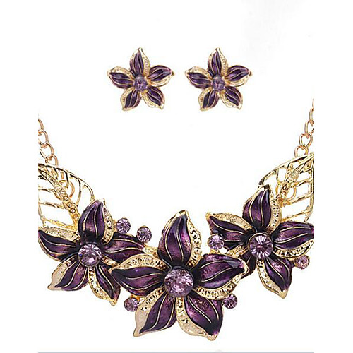 

Women's Jewelry Set Stud Earrings Vintage Necklace Flower Flower Statement Ladies Vintage Party Fashion Colorful Rhinestone Gold Plated Earrings Jewelry Beige / Purple / Blue For Party Special