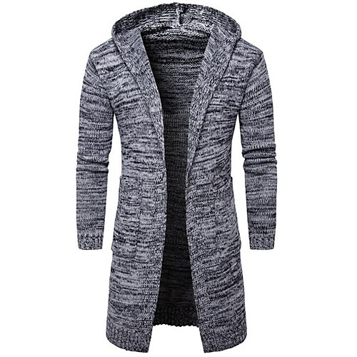 

Men's Solid Colored Cardigan Cotton Long Sleeve Slim Regular Sweater Cardigans Hooded Spring Fall Black Gray / Weekend