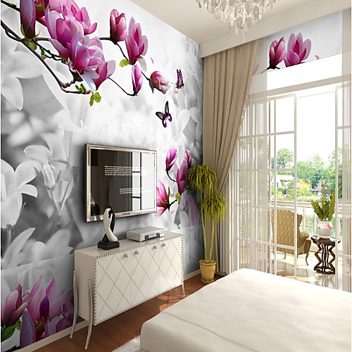 

Purple Magnolia Custom 3D Large Wallcovering Mural Wallpapers Moderate Restaurant TV Background Flower Tree