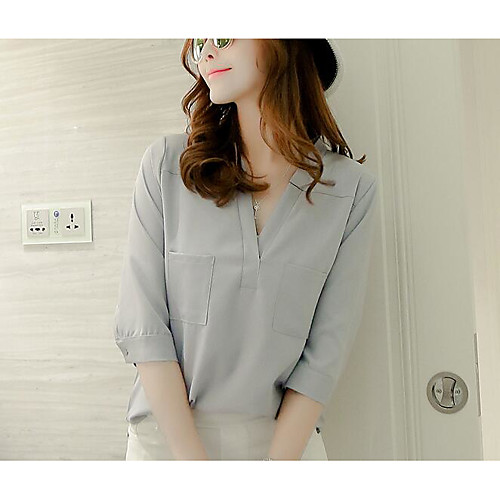 

Women's Blouse Solid Colored Half Sleeve Daily Tops White Black Blushing Pink
