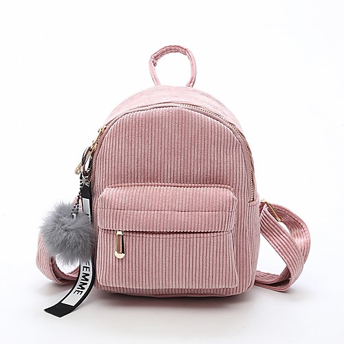 

Women's Velvet School Bag Commuter Backpack Large Capacity Solid Zipper Daily Backpack Black Blushing Pink Brown Gray