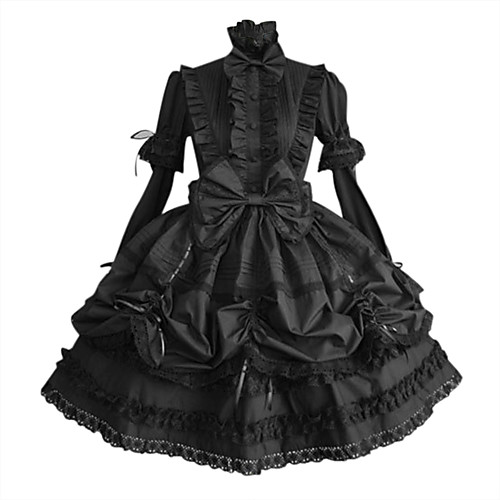 

Princess Gothic Lolita Plus Size Punk Dress Women's Girls' Cotton Japanese Cosplay Costumes Plus Size Customized Black Ball Gown Solid Colored Puff Balloon Sleeve Long Sleeve Medium Length