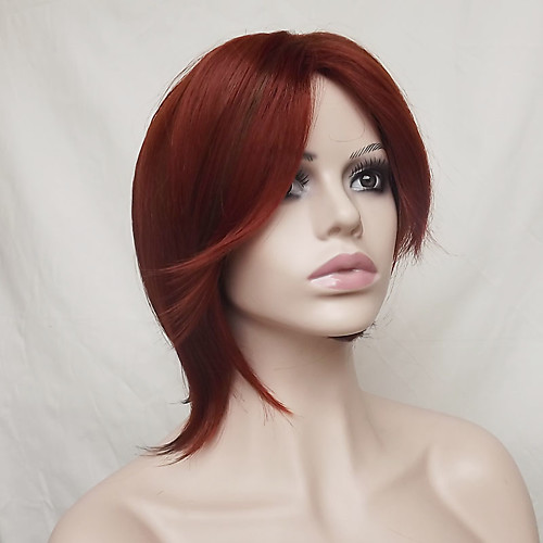 

Synthetic Wig Straight Straight Bob Asymmetrical With Bangs Wig Burgundy Short Burgundy#530 Synthetic Hair Women's Natural Hairline Burgundy