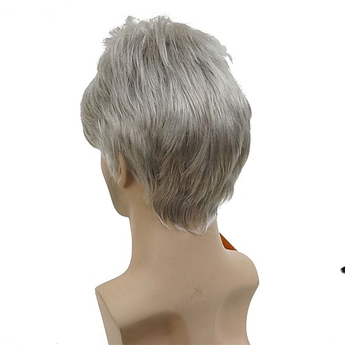 

Synthetic Wig Wig Short Silver Synthetic Hair Men's White StrongBeauty
