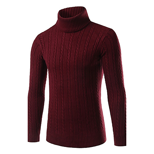 

Men's Jacquard Solid Colored Pullover Long Sleeve Plus Size Slim Regular Sweater Cardigans Turtleneck Fall Winter White Black Red / Weekend