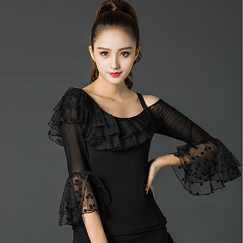 

Latin Dance Top Lace Ruffles Women's Performance 3/4 Length Sleeve Ice Silk