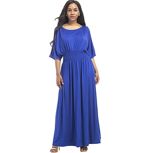 

Women's Loose Maxi long Dress Black Purple Red Army Green Royal Blue Brown Navy Blue Half Sleeve Blue Solid Colored Cut Out Fall Round Neck Streetwear Cotton M L XL XXL 3XL / Plus Size