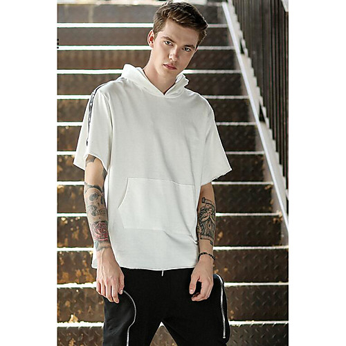 

Men's Hoodie Solid Colored Hooded Sports Holiday Basic Hoodies Sweatshirts Long White Black / Spring / Fall