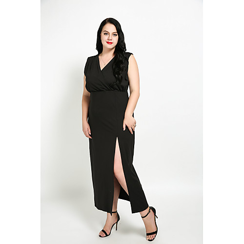

Women's Shift Dress Maxi long Dress Black Sleeveless Solid Colored Fall V Neck Cotton L XL XXL 3XL 4XL 5XL 6XL / Plus Size / Plus Size