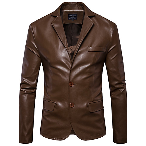 

Men's Leather Jackets Solid Colored Punk & Gothic Fall Notch lapel collar Faux Leather Jacket Regular Daily Long Sleeve PU Coat Tops Black
