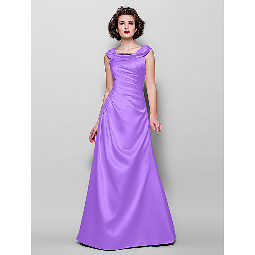 

A-Line Mother of the Bride Dress Vintage Inspired Jewel Neck Floor Length Satin Sleeveless with Beading Appliques Side Draping 2021