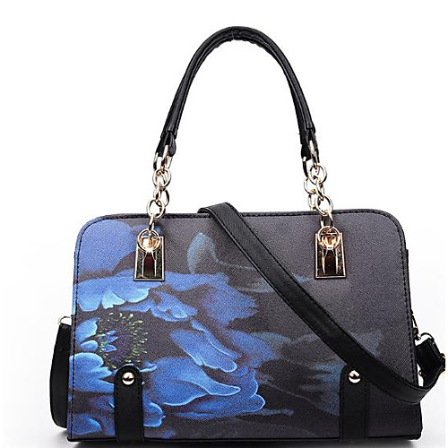 

Women's Zipper PU Tote White / Black / Purple