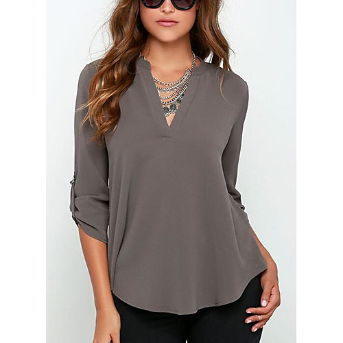

Women's Blouse Solid Colored Long Sleeve Daily Tops Sophisticated Gray