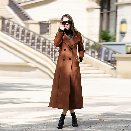 

Women's Long Coat Solid Colored Oversized Streetwear Fall Notch lapel collar Coat Long Daily Long Sleeve Cashmere Coat Tops Green