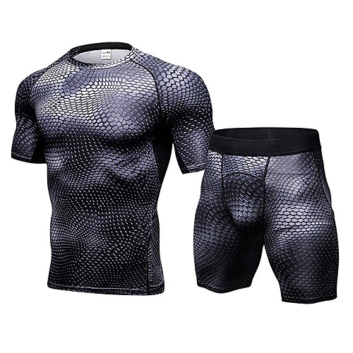 

JACK CORDEE Men's 2-Piece Activewear Set Workout Outfits Running T-Shirt With Shorts Fitness Gym Workout Workout Fast Dry Breathability Stretchy Sportswear Snakeskin Clothing Suit Short Sleeve