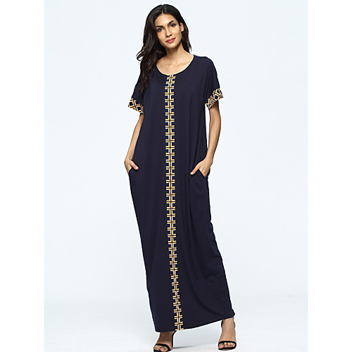 

Women's Jalabiya Knee Length Dress Yellow Green Navy Blue Short Sleeve Geometric Print Summer Round Neck Streetwear M L XL XXL