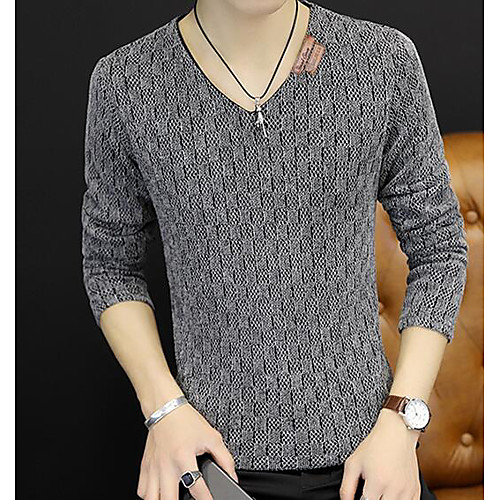 

Men's Solid Colored Pullover Long Sleeve Slim Regular Sweater Cardigans V Neck Fall Black Blue Red / Weekend