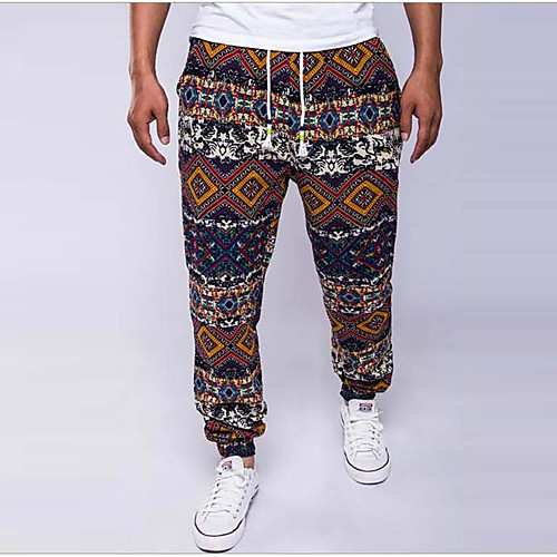 

Men's Daily Sports Loose Slim Sweatpants Pants Geometric Full Length Print Blue Red Brown / Spring / Fall / Winter