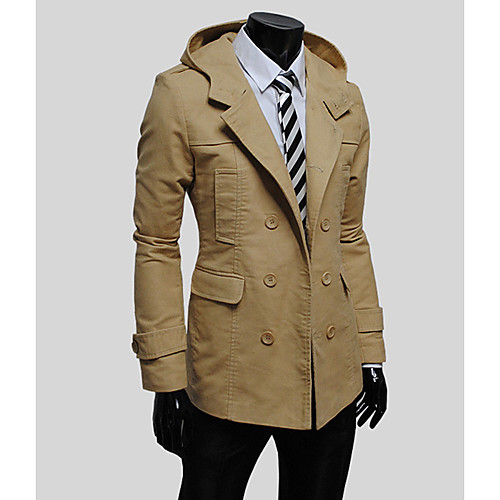 

Men's Hooded Solid Colored Fall Trench Coat Long Daily Long Sleeve Cotton Coat Tops Black