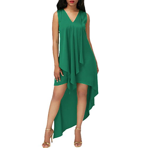 

Women's Sheath Dress Short Mini Dress Green Sleeveless Solid Colored Ruched Spring Summer V Neck Casual Streetwear Asymmetrical M L XL XXL