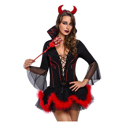 

Devil Dress Maid Suits Women's Vacation Dress Christmas Halloween Carnival Festival / Holiday Polyester Black Women's Easy Carnival Costumes Solid Color Geometic / More Accessories / Hair Band
