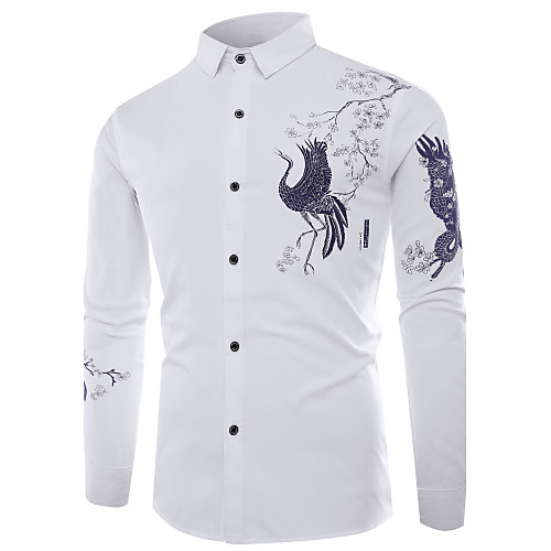 

Men's Shirt Color Block Long Sleeve Daily Tops Cotton White Royal Blue