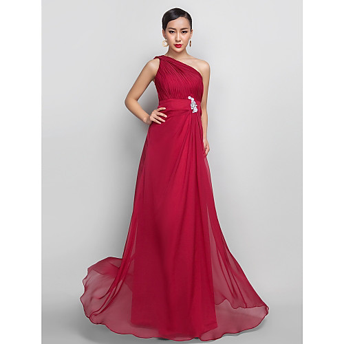 

A-Line Open Back Prom Formal Evening Dress One Shoulder Sleeveless Floor Length Chiffon with Appliques Side Draping 2021