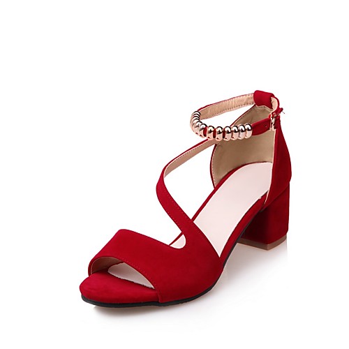 

Women's Sandals Plus Size Chunky Heel Open Toe Comfort Ankle Strap Dress Party & Evening Nubuck Buckle Summer Almond Black Red / EU41