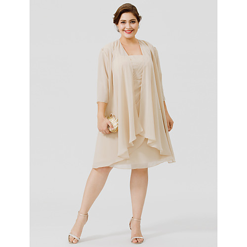 

Sheath / Column Straps Knee Length Chiffon / Sheer Lace Sleeveless Elegant / Plus Size Mother of the Bride Dress with Criss Cross Mother's Day 2020