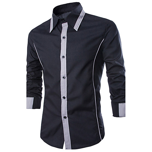

Men's Shirt Color Block Long Sleeve Daily Tops Cotton White Black Gray