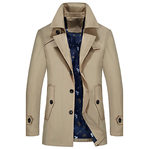 

Men's Daily Spring / Fall Plus Size Long Trench Coat, Solid Colored Shirt Collar Long Sleeve Acrylic / Polyester Black / Light Blue / Navy Blue