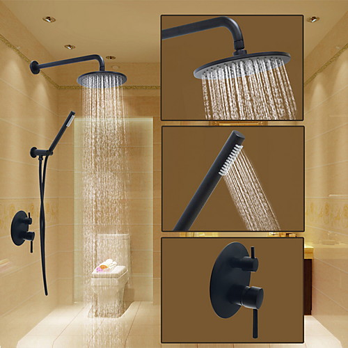 

Double Shower Faucet Systerm Matte Black Round Oil-rubbed Bronze Shower System Ceramic Valve Bath Shower Mixer Taps / Brass