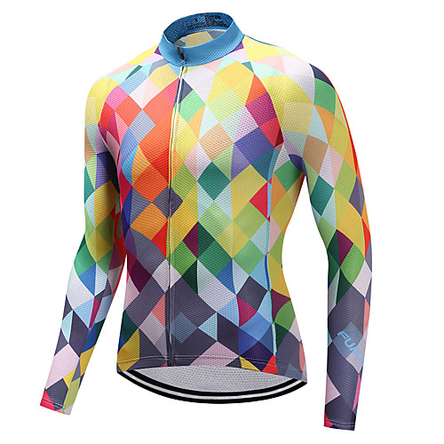 

FUALRNY Men's Long Sleeve Cycling Jersey Winter Fleece Coolmax Lycra Orange Plaid / Checkered Bike Jersey Top Mountain Bike MTB Road Bike Cycling Quick Dry Sports Clothing Apparel / High Elasticity