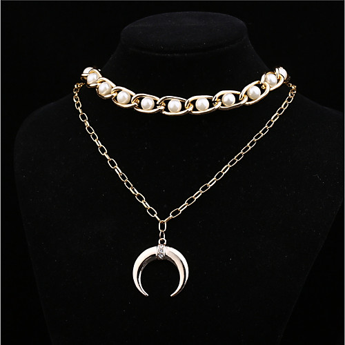 

Women's Pendant Necklace Moon Star double horn Basic Fashion Imitation Pearl Alloy Gold Necklace Jewelry 1pc For Daily Casual