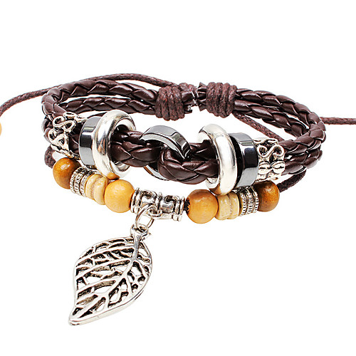 

Men's Women's Leather Bracelet Leaf Simple Vintage Leather Bracelet Jewelry Coffee For Gift Casual