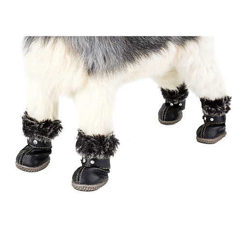 

Dog Snow Boots Puppy Clothes Solid Colored Casual / Daily Keep Warm Leisure Adjustable New Year's Winter Dog Clothes Puppy Clothes Dog Outfits Waterproof Black Red Costume for Girl and Boy Dog PU