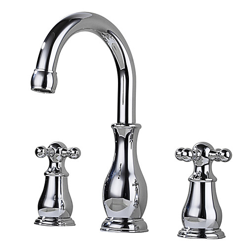 

Widespread Ceramic Valve Three Holes Chrome, Bathroom Sink Faucet