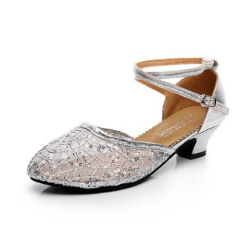

Women's Modern Shoes / Ballroom Shoes Lace / Sparkling Glitter Heel Buckle Cuban Heel Dance Shoes Black / Gold / Silver / Professional / EU38