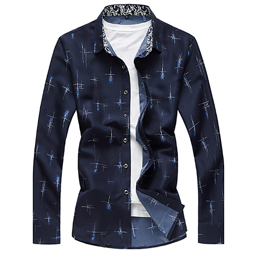 

Men's Shirt Print Long Sleeve Daily Tops White Navy Blue Light Blue