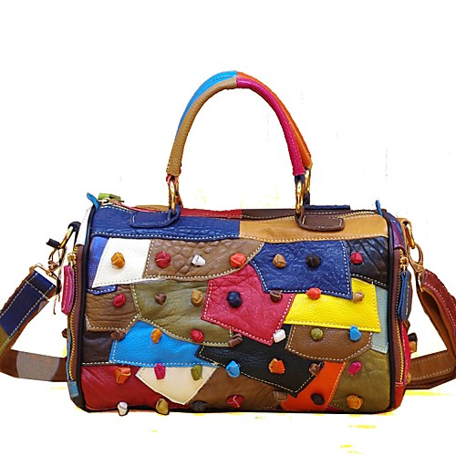 

Women's Bags Cowhide Tote Tiered Geometric Vintage Daily Retro Handbags Rainbow