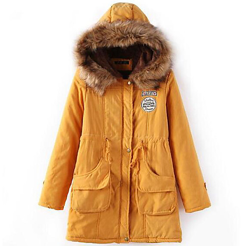 

Women's Fur Trim Solid Colored Classic Style Streetwear Winter Coat Regular Daily Long Sleeve Polyester Coat Tops Black