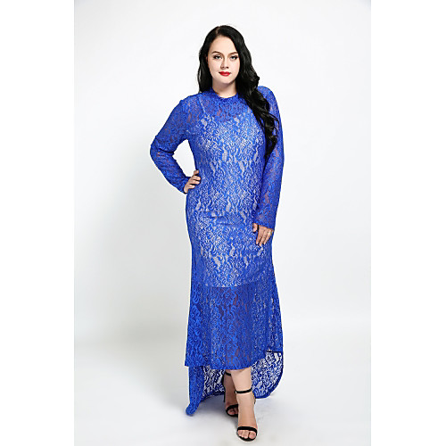 

Women's Lace Maxi Plus Size Red Royal Blue Dress Fall Party Sheath Solid Colored Lace XXL XXXL / Cotton