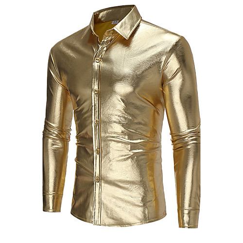 

Men's Shirt Solid Colored Plus Size Long Sleeve Daily Tops Black Gold Silver