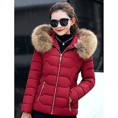

Women's Down Parka Daily Going out Casual Solid Colored Polyester Long Sleeve White / Black / Red M / L / XL
