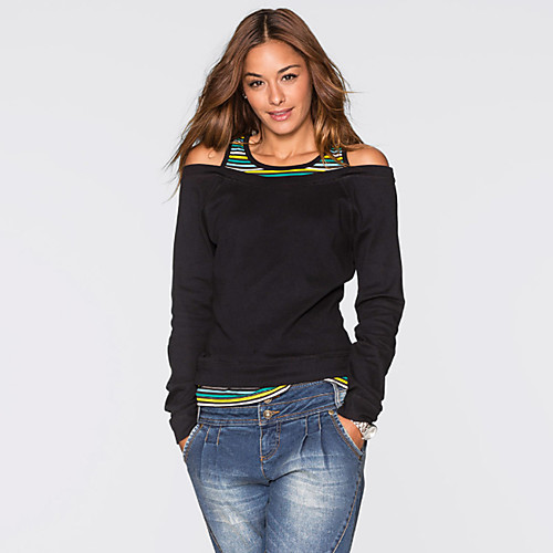 

Women's T shirt Solid Colored Cut Out Long Sleeve Daily Tops Cotton Basic Black Purple Green