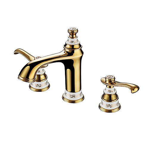 

Luxury Classical Widespread High Quality Brass Valve Two Handles Three Holes Ti-PVD, Bathroom Sink Faucet