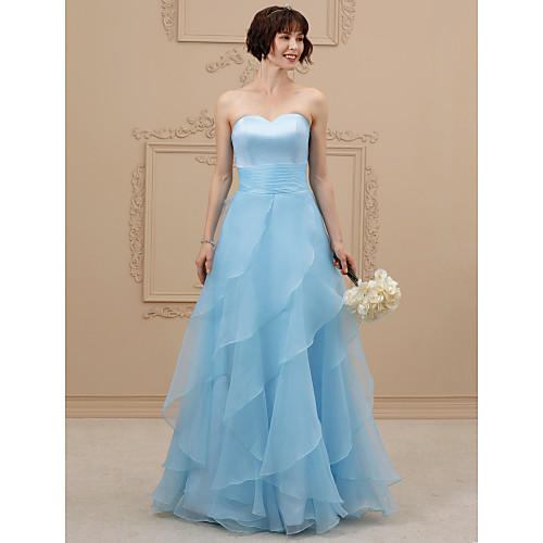 

A-Line Wedding Dresses Sweetheart Neckline Floor Length Organza Satin Strapless Simple Plus Size Backless with Sashes / Ribbons Cascading Ruffles 2021